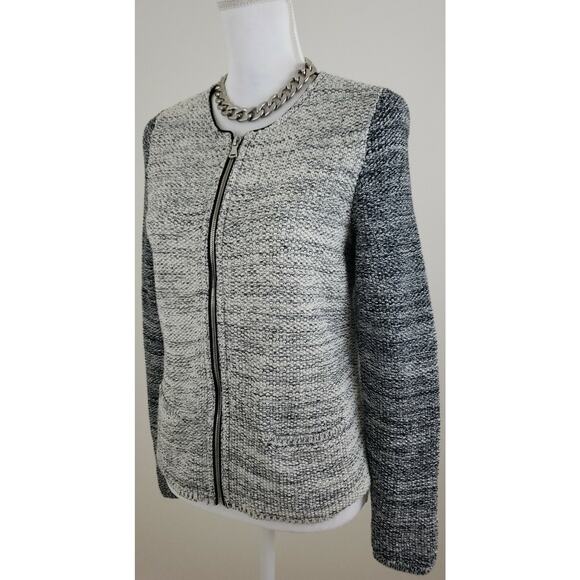 Talbots ~Woman M~ White/Black, Silver Strips Cardigan Sweater Knit Zip-Up Jacket - Picture 9 of 12
